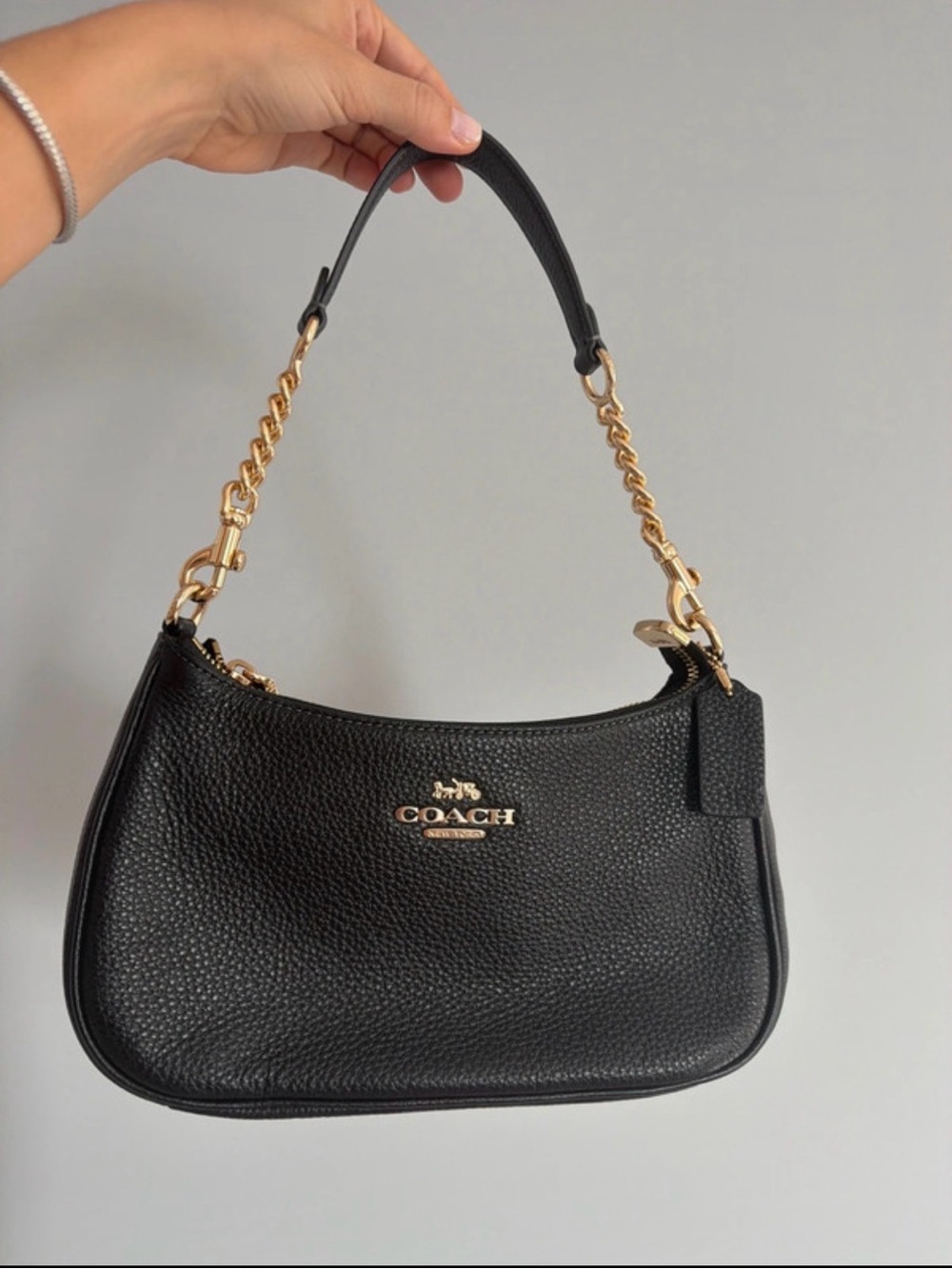 Coach Black Pebbled Leather Shoulder Bag with Gold Hardware